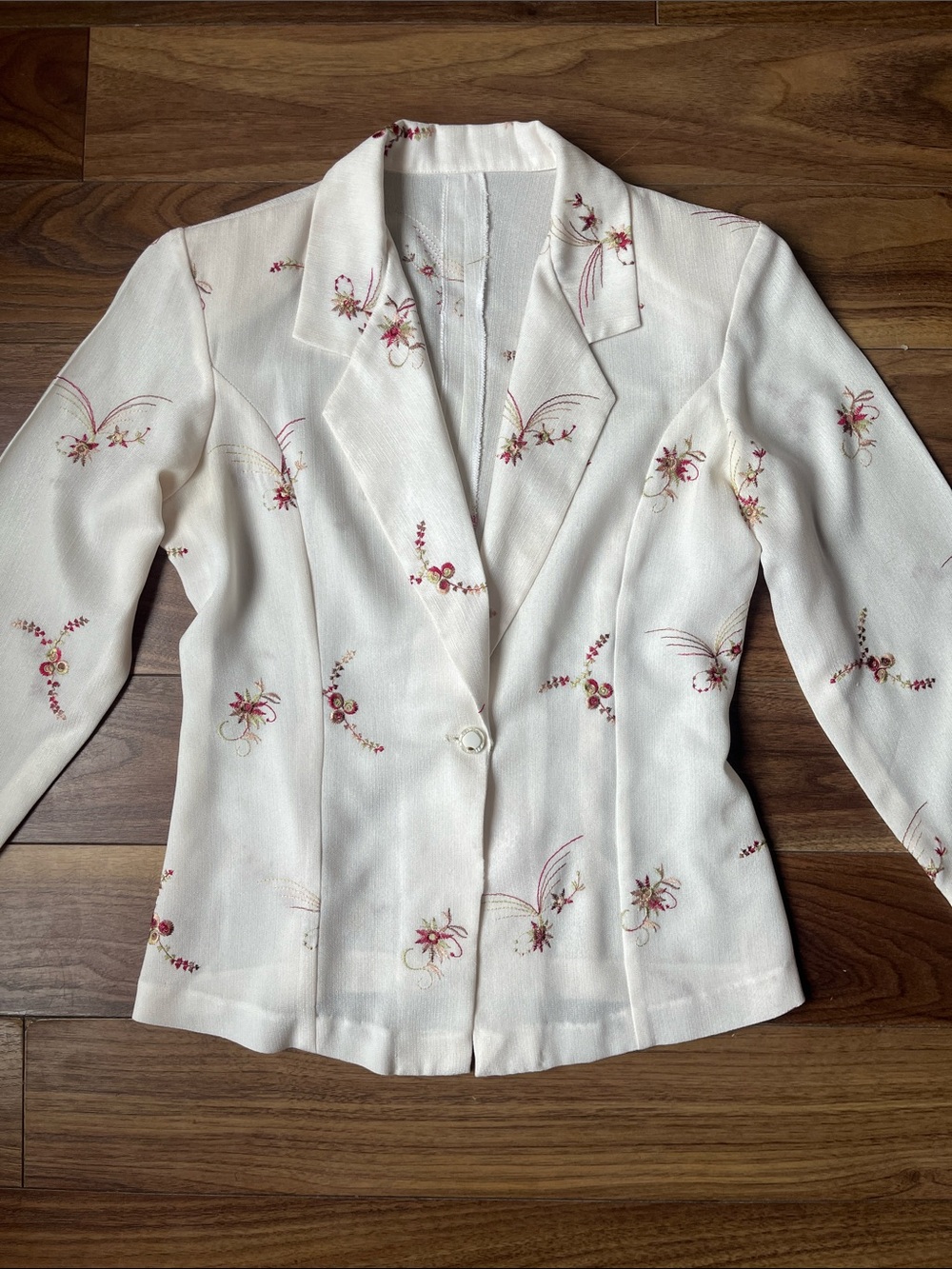 Women's Cream Floral Single-Button Blazer Formal Office Summer Longsleeve Red